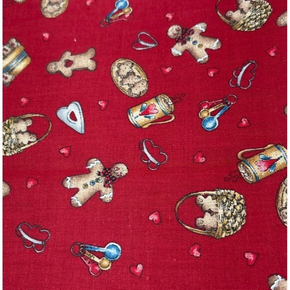 Gingerbread-Themed Cotton Fabric 14x30" Festive Design Baking Hearts Sweet Fun - Picture 8 of 12